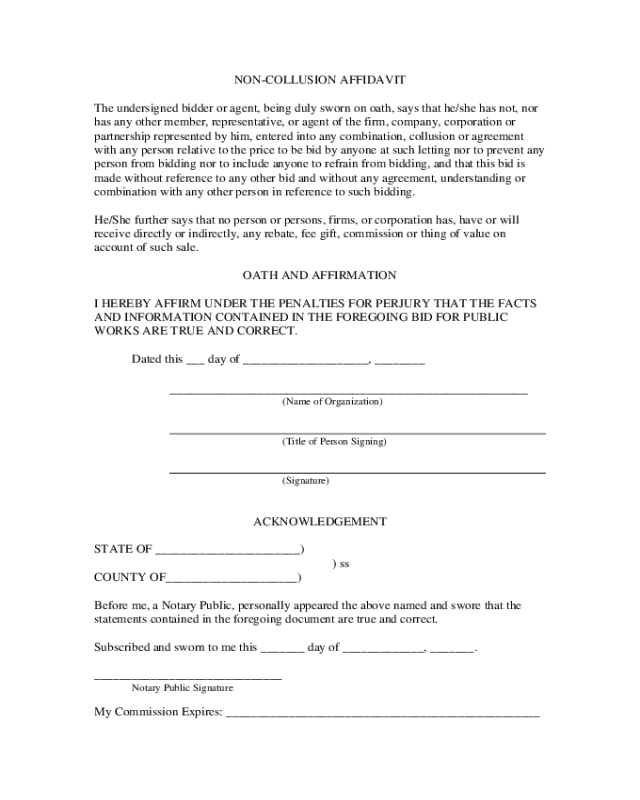 2021 Non Collusion Affidavit Fillable Printable PDF Forms Handypdf