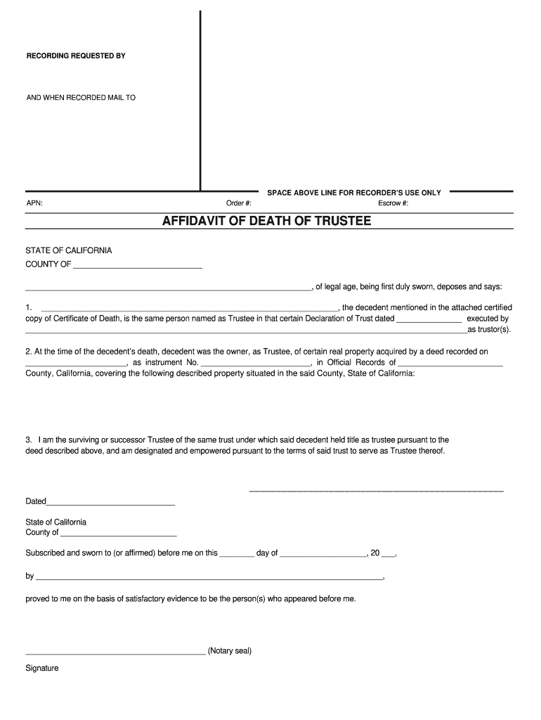 Affidavit Death Of Trustee Fill Online Printable Fillable Blank 