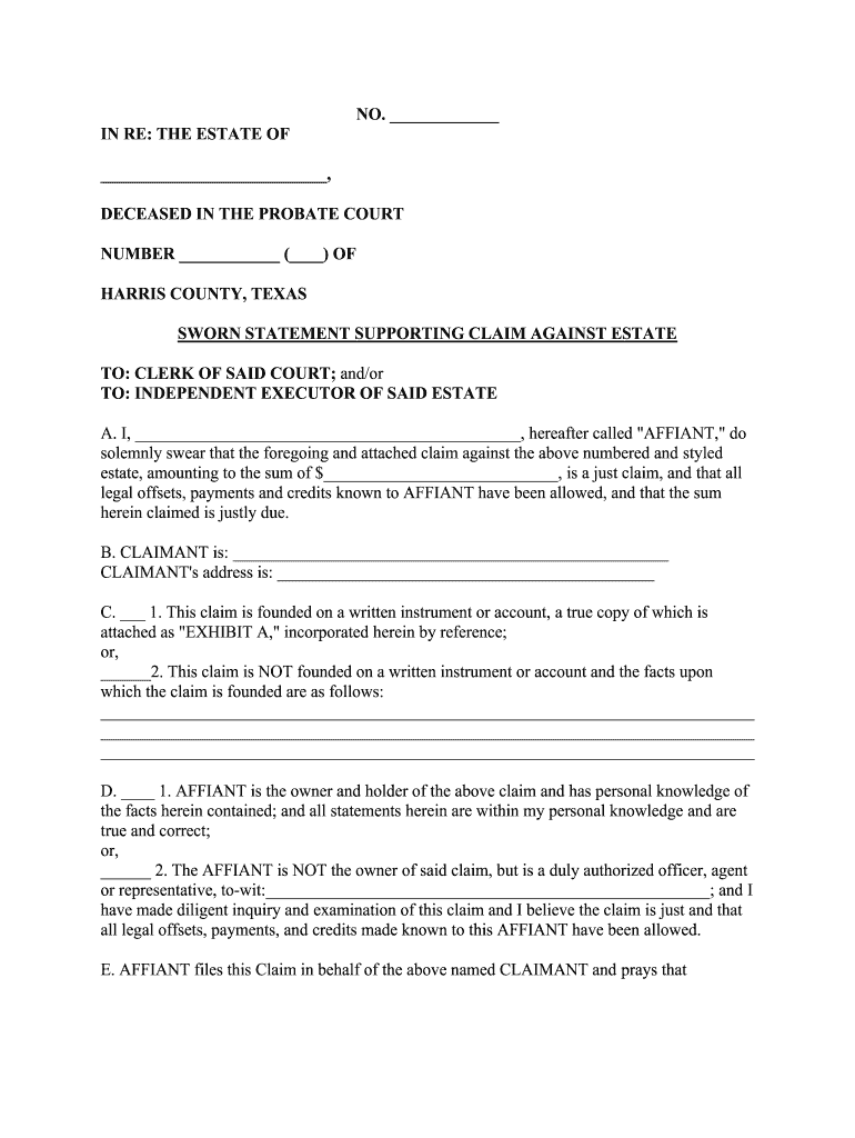 Affidavit In Lieu Of Inventory Harris County Probate Courts Fill Out 