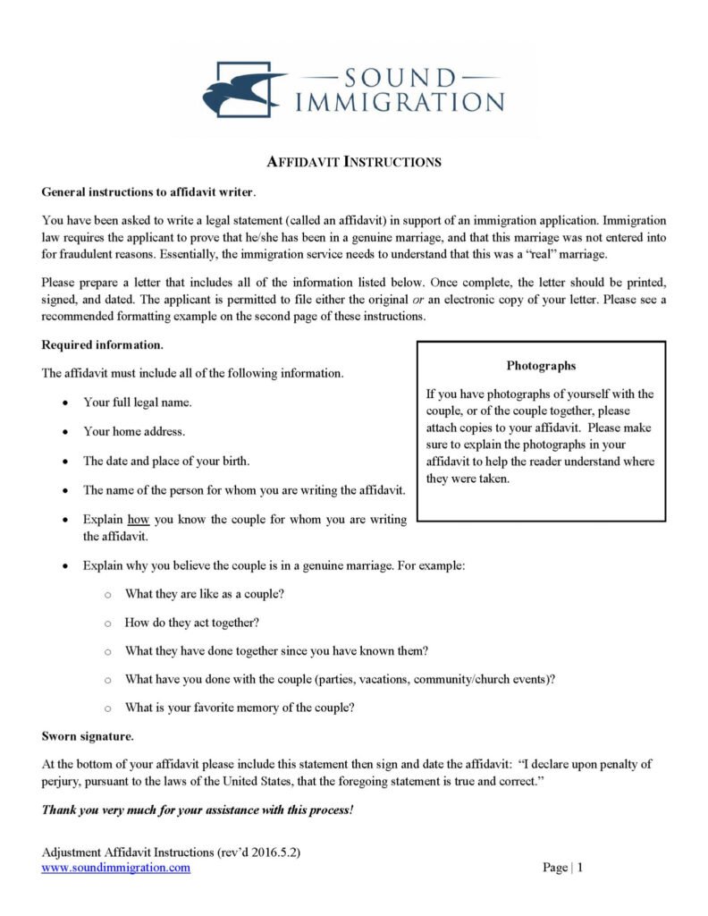 Affidavit Instructions For Marriage based Applications Sound Immigration