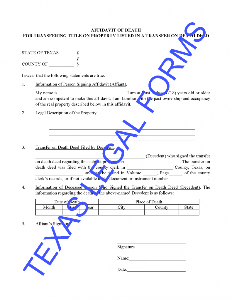 Affidavit Of Death Texas Legal Forms By David Goodhart PLLC