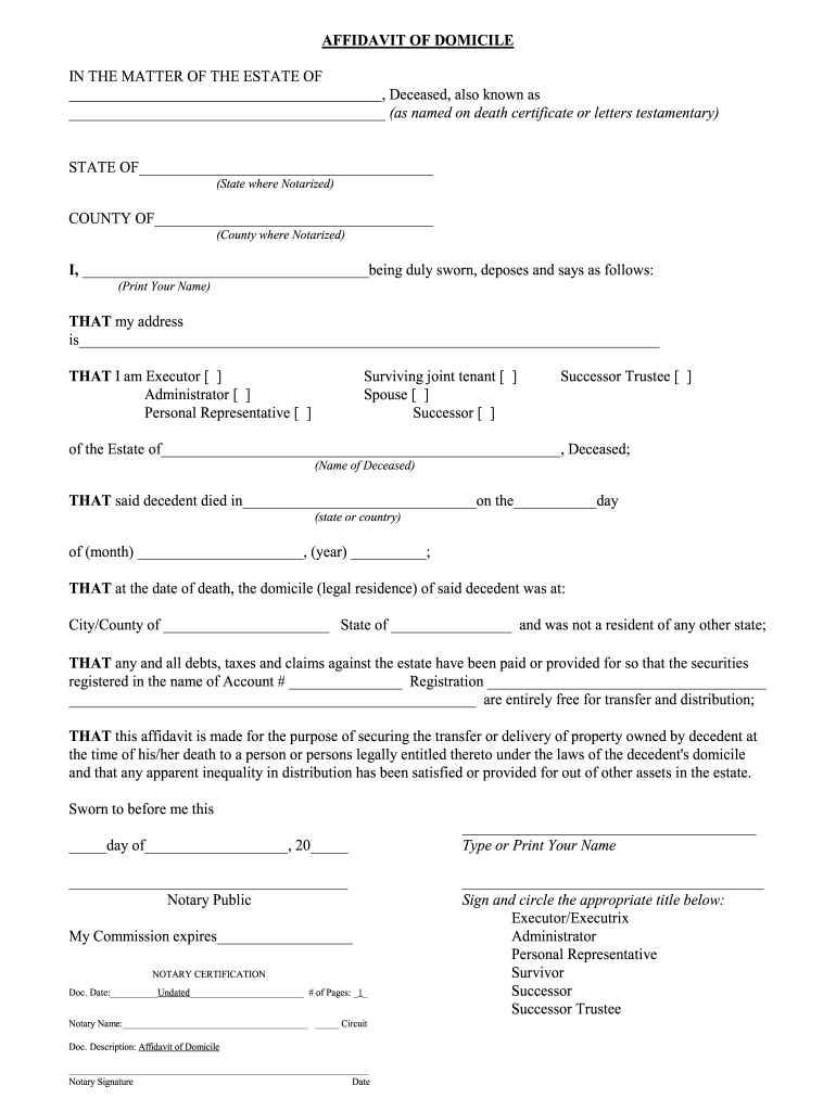 Affidavit Of Domicile Wells Fargo Fill Online Printable Fillable