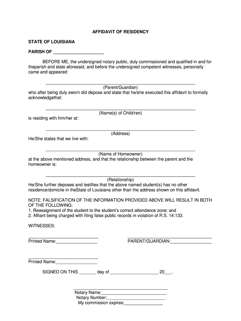 Affidavit Of Residency Louisiana Fill Online Printable Fillable 