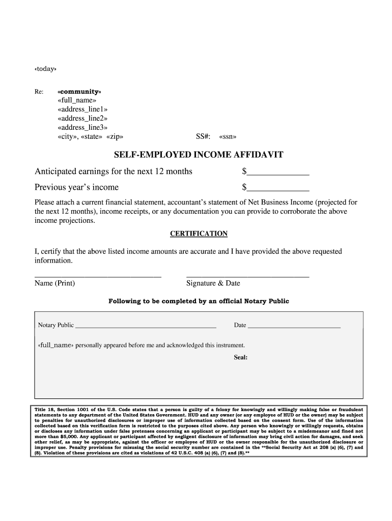 Affidavit Of Self Employment Sample Fill Online Printable Fillable 