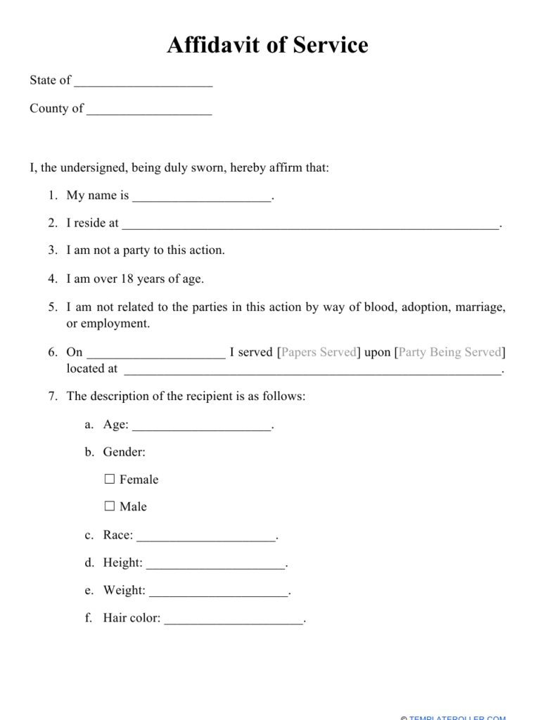 Affidavit Of Service Form Download Printable PDF Templateroller