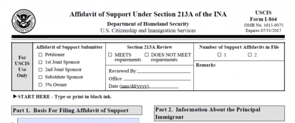 Affidavit Of Support Form I 864 Original wet Ink 