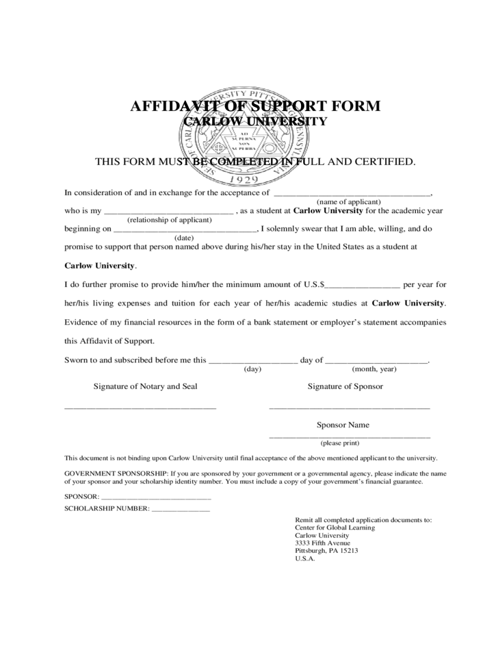 Affidavit Of Support Form Pennsylvania Free Download
