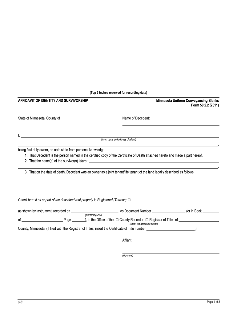 Affidavit Of Survivorship Mn Fill Online Printable Fillable Blank 