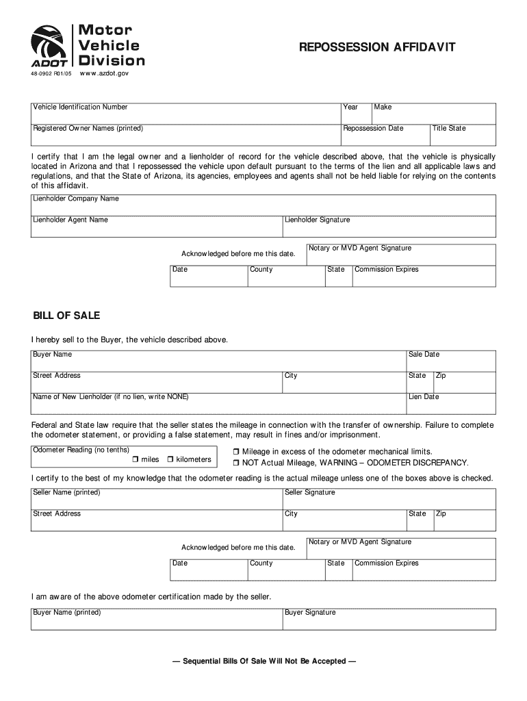 Arizona Repo Affidavit Fill Online Printable Fillable Blank