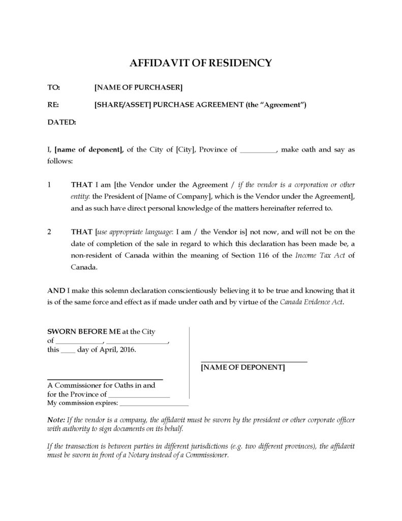 Canada Notary Form Fillable Affidavit Of Support Sample For Student 