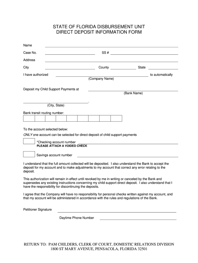Child Support Direct Deposit Form Florida Fill Online Printable 