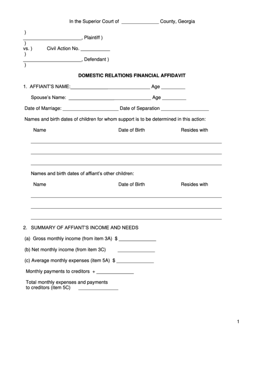 Domestic Relations Financial Affidavit Georgia Superior Court 