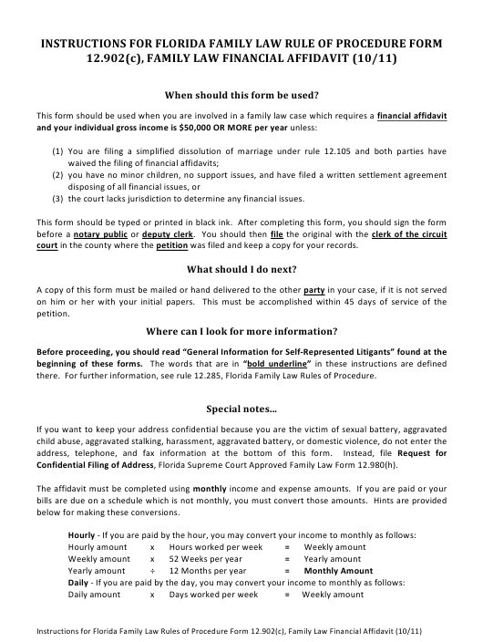Family Law Financial Affidavit Form Florida Download Printable PDF 