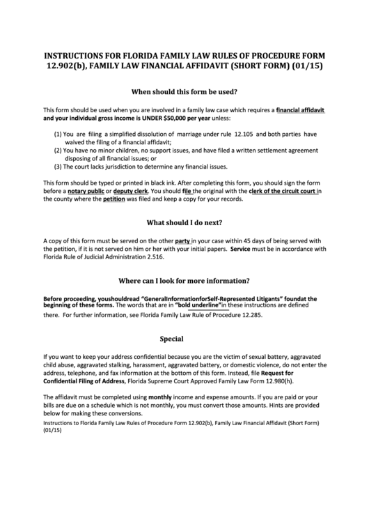 Fillable Family Law Financial Affidavit Short Form Florida Circuit 