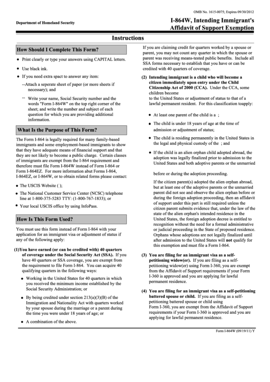 Fillable Form I 864w Intending Immigrant S Affidavit Of Support 