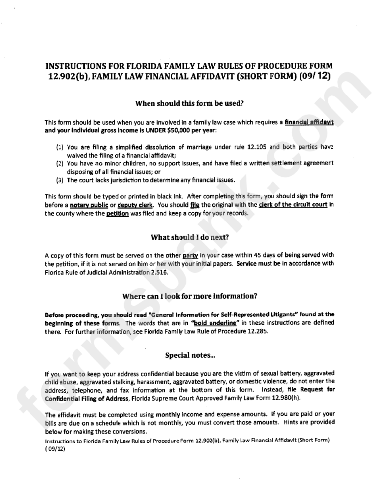 Form 12 902 B Family Law Financial Affidavit Short Form Printable 