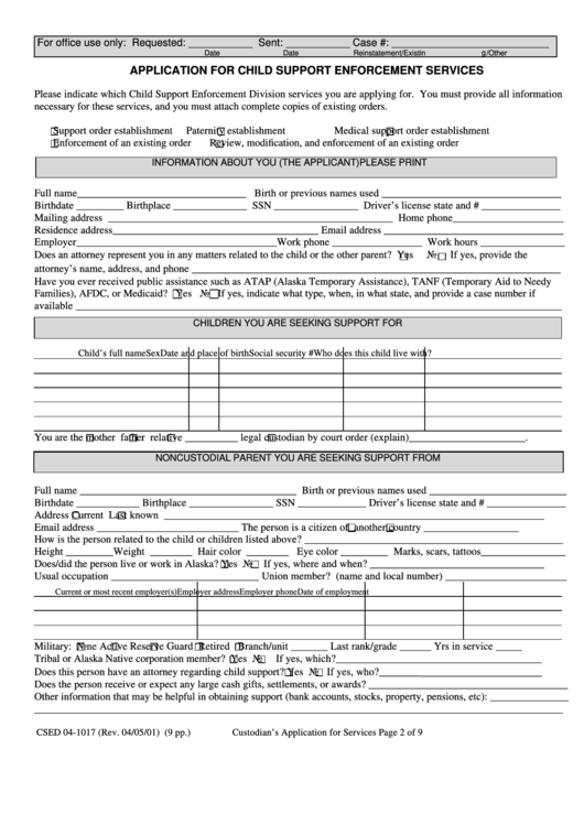 Form Csed 04 1017 Application For Child Support Enforcement Services 