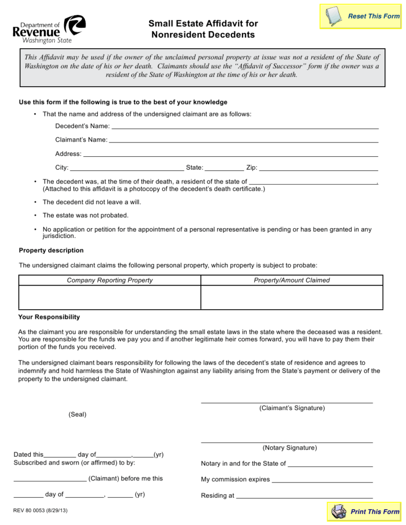 Form REV80 0053 Download Fillable PDF Or Fill Online Small Estate 