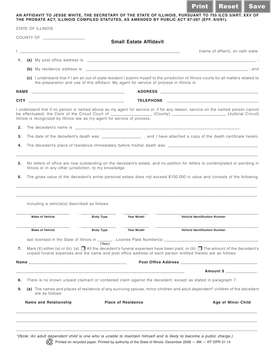 Form RT OPR31 14 Download Fillable PDF Or Fill Online Small Estate