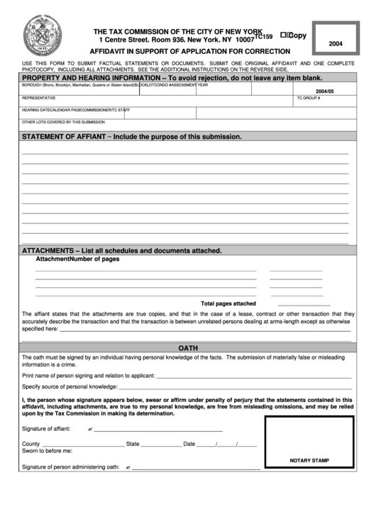 Form Tc159 Affidavit In Support Of Application For Correction 