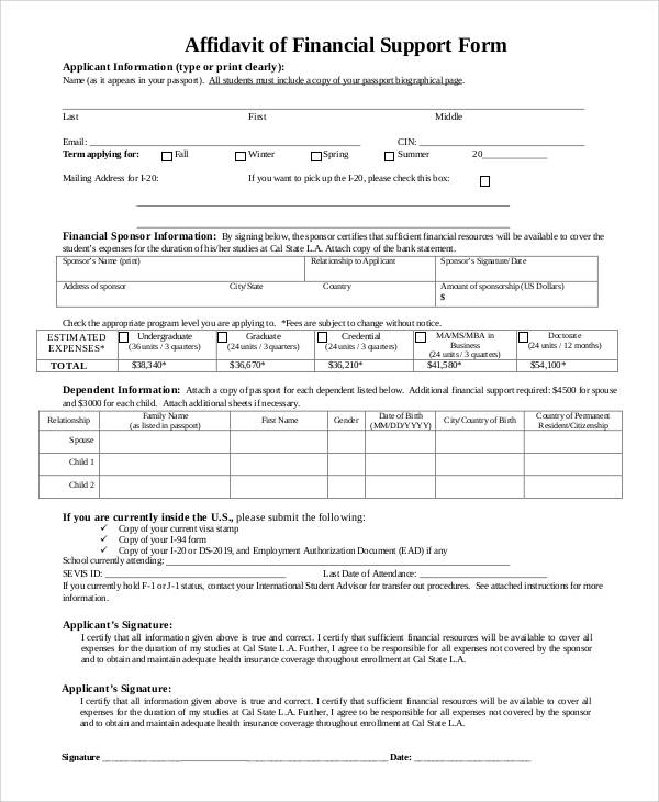 FREE 10 Affidavit Of Support Samples And Templates In PDF MS Word