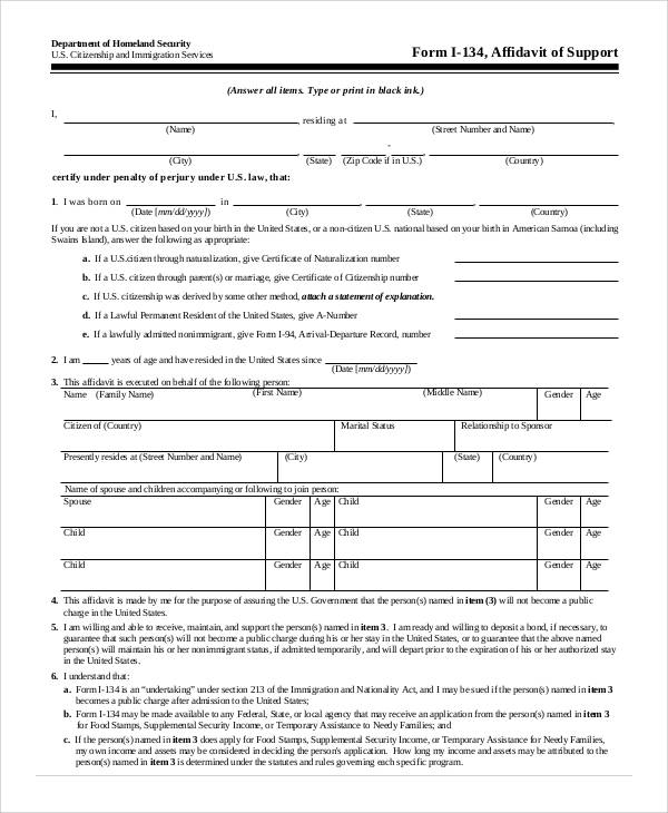 FREE 10 Affidavit Of Support Samples And Templates In PDF MS Word