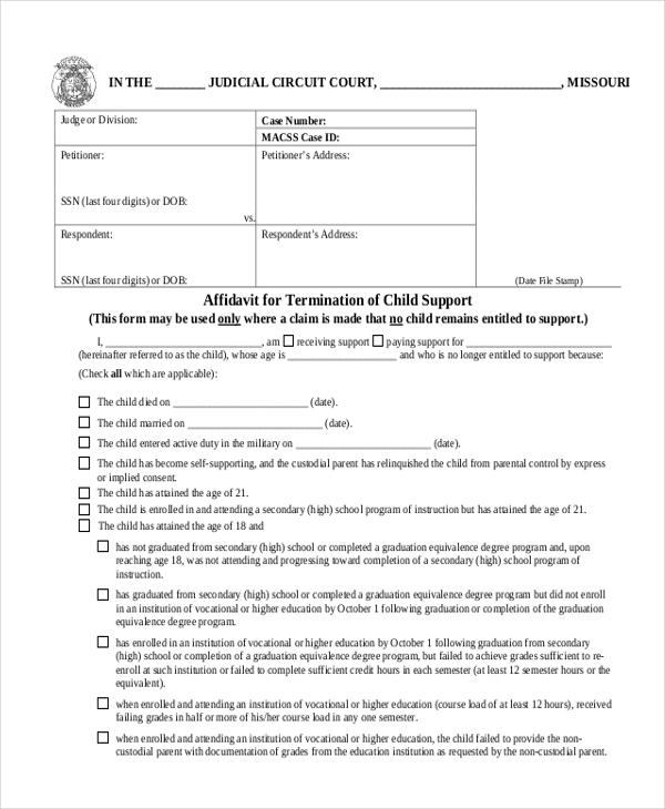 FREE 10 Sample Affidavit Of Support Forms In PDF MS Word