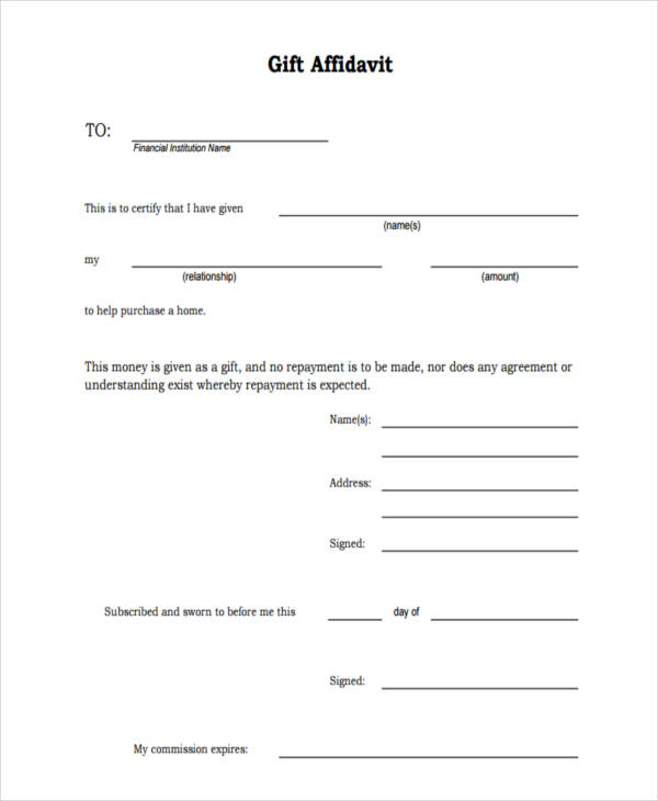 FREE 6 Gift Affidavit Forms In MS Word PDF