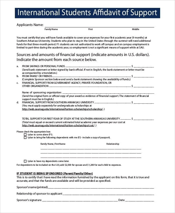 FREE 8 Sample Affidavit Of Support Templates In PDF