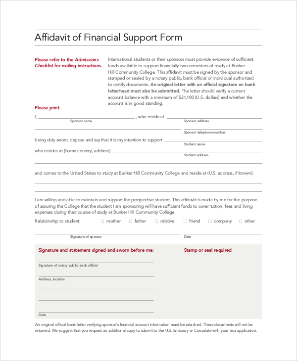 FREE 8 Sample Affidavit Of Support Templates In PDF