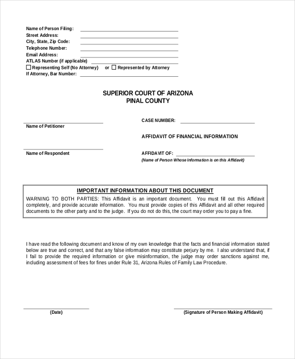 FREE 8 Sample Financial Affidavit Forms In PDF MS Word