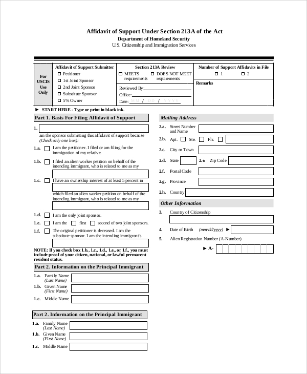 FREE 9 Sample Affidavit Of Support Forms In PDF MS Word
