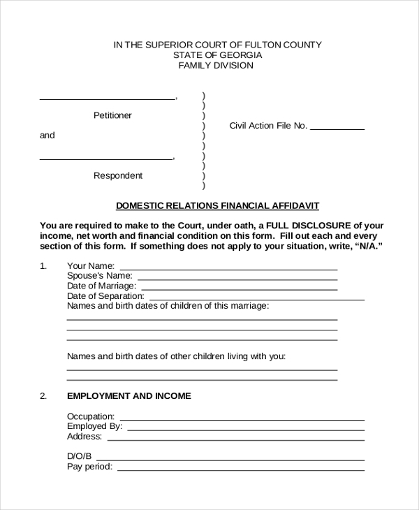 FREE 9 Sample Financial Affidavit Forms In PDF MS Word