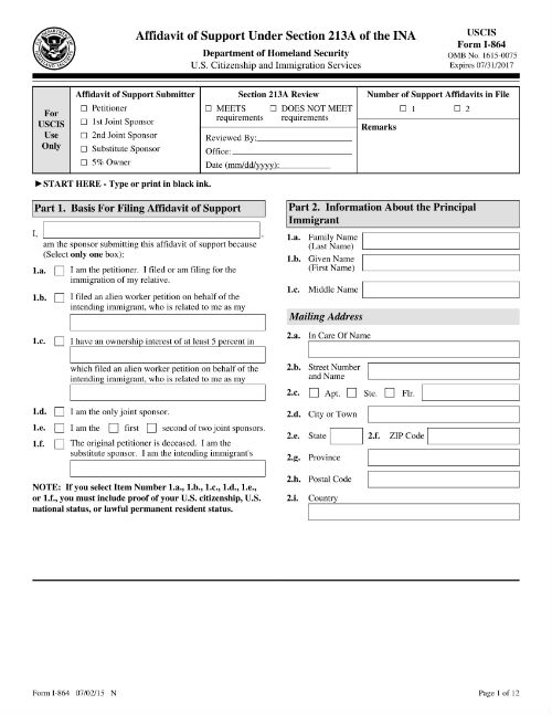 FREE Affidavit Of Support Form For I 130