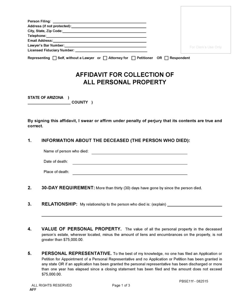 Free Arizona Small Estate Affidavit Form PDF Word Do It Yourself 