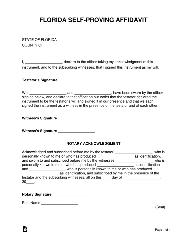 Free Florida Self Proving Affidavit Form PDF Word EForms