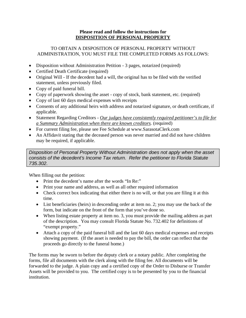 Free Florida Small Estate Affidavit PDF EForms