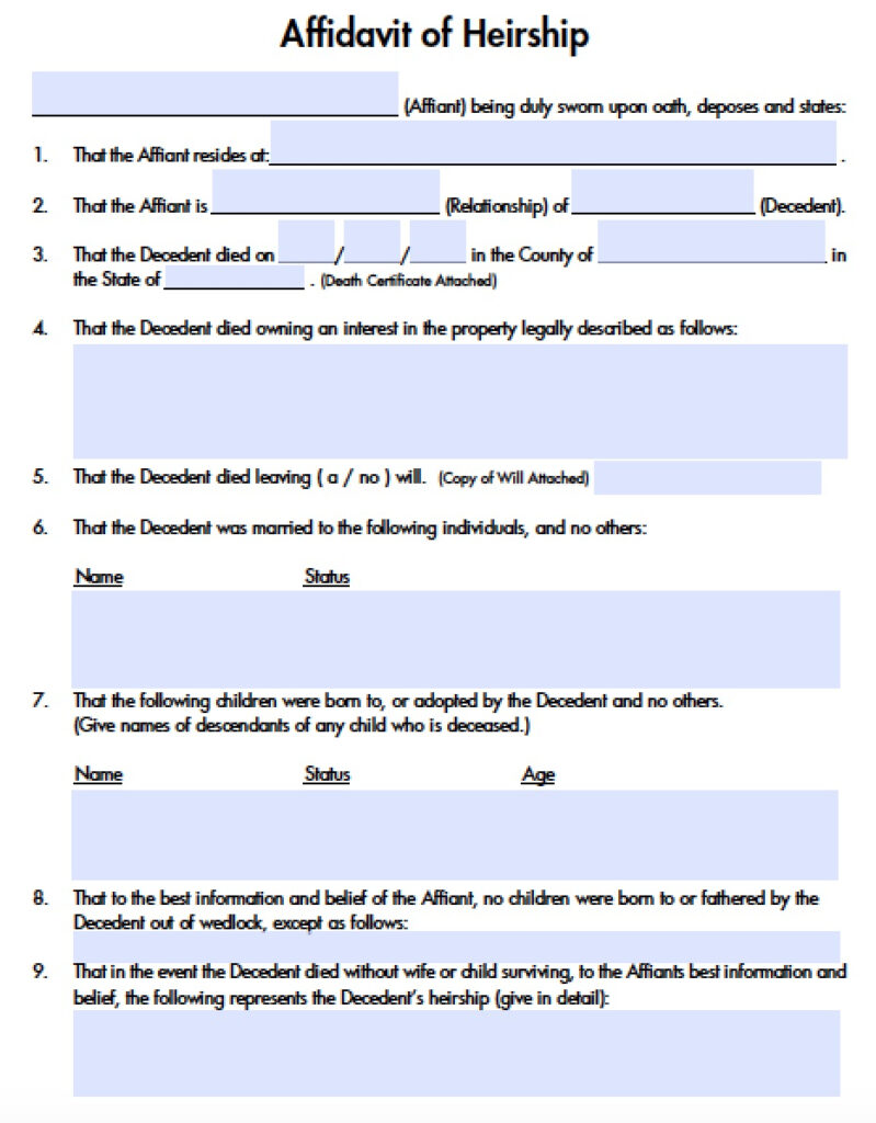 Free Illinois Affidavit Of Heirship Form PDF Word
