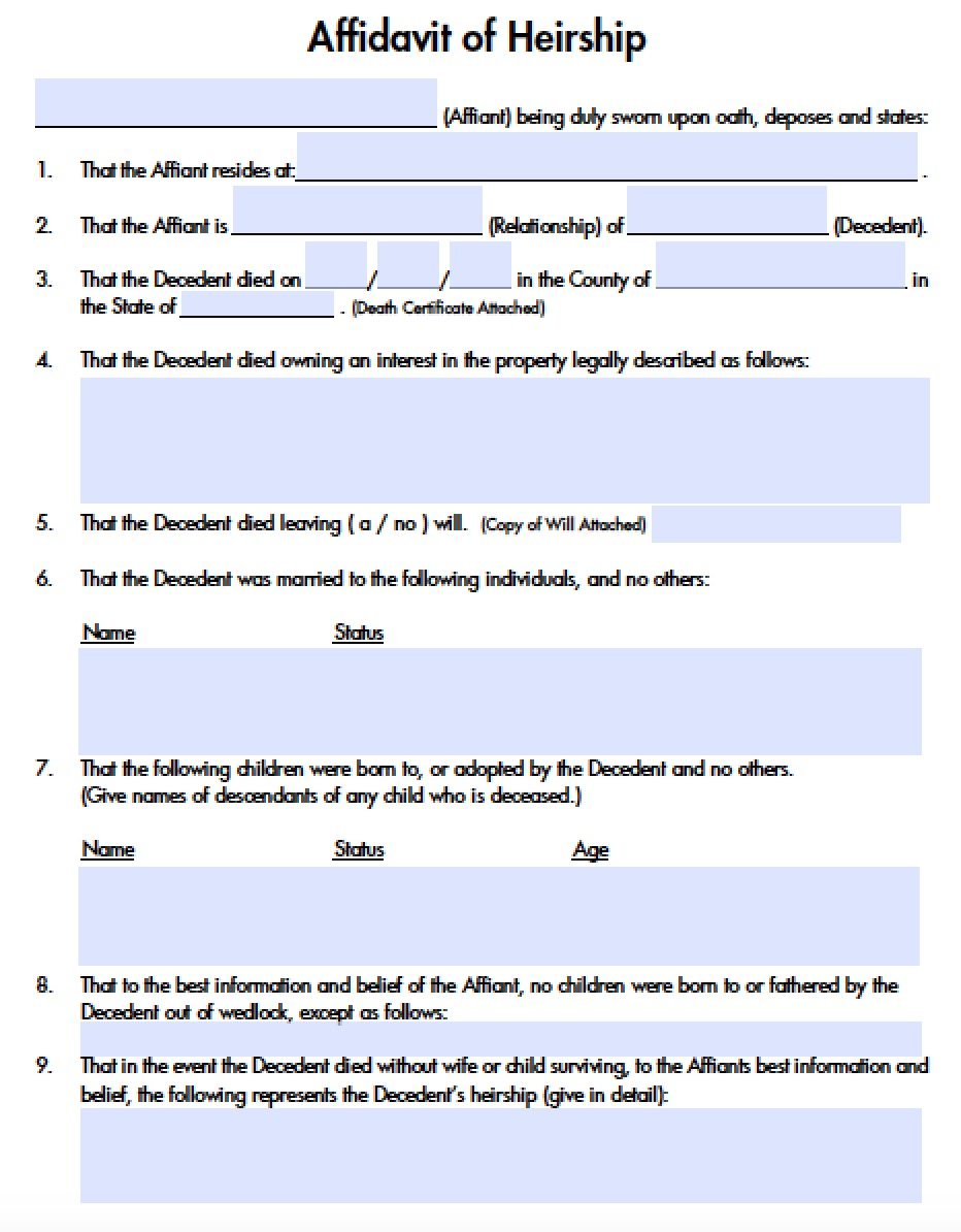 Affidavit of heirship cook county il form 2024 printableaffidavitform
