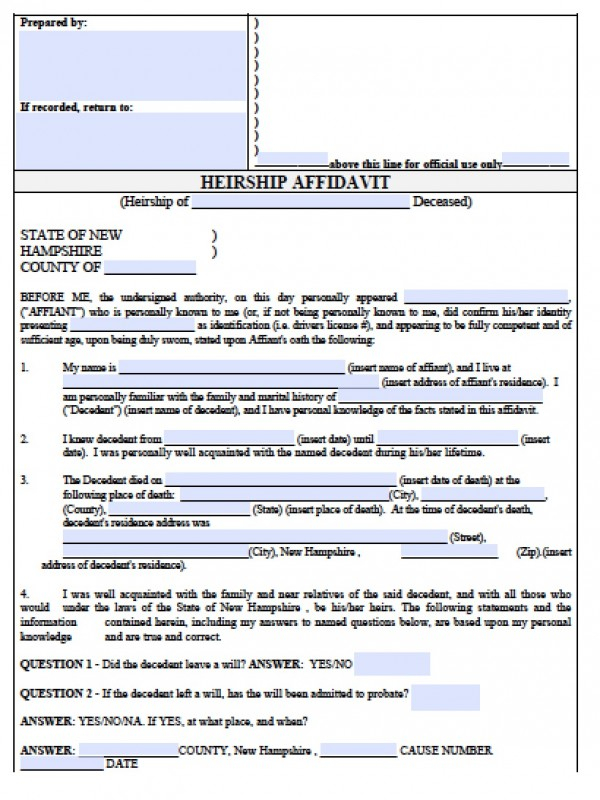 Free New Hampshire Small Estate Affidavit NHJB 2141 P Form PDF Word