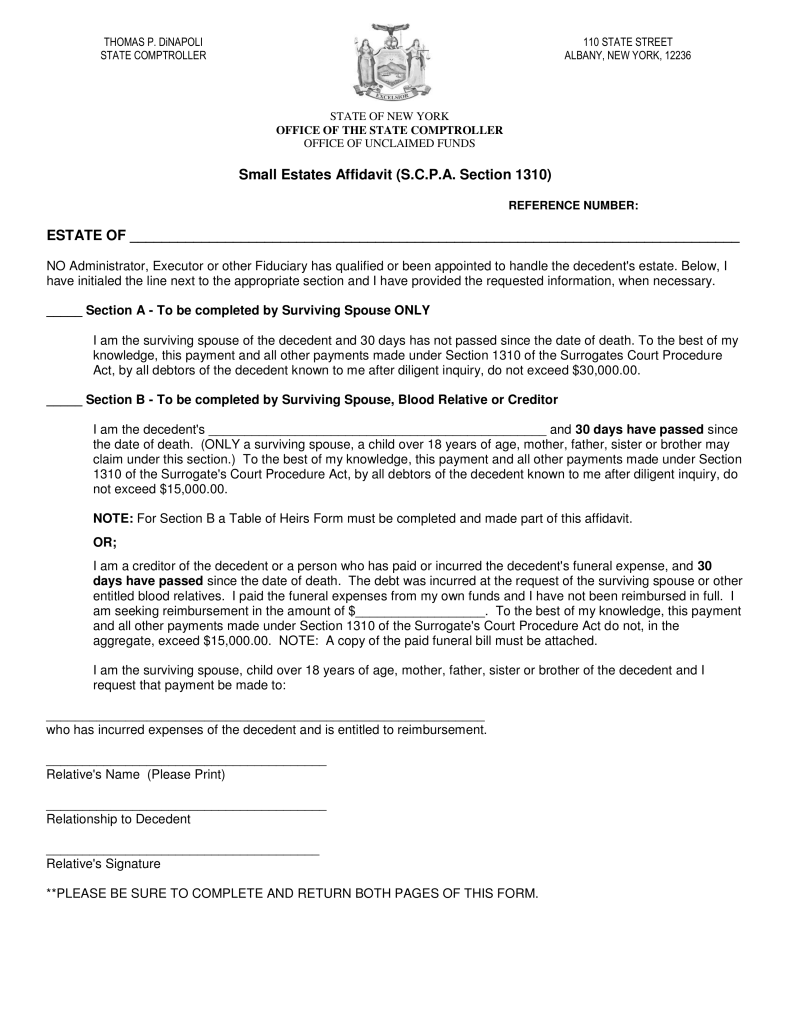 Free New York Small Estate Affidavit Affidavit Of Voluntary 