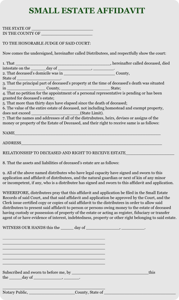 Free Small Estate Affidavit Form Small Estate Affidavit Form