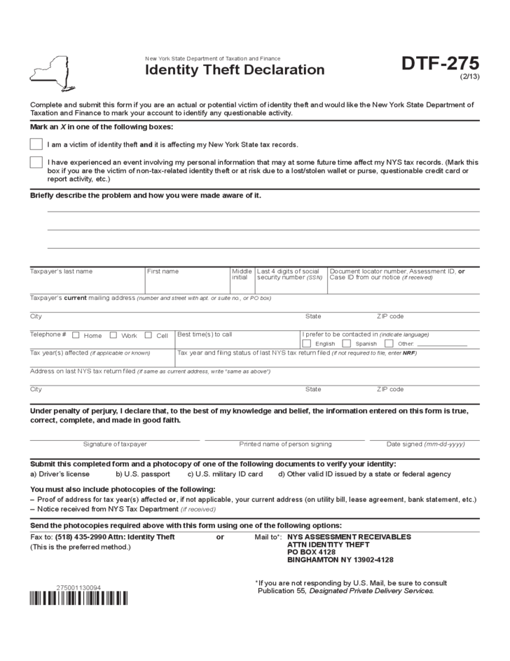 Identity Theft Affidavit Form New York Free Download