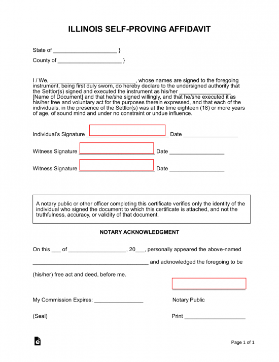 Illinois Self Proving Affidavit Form EForms