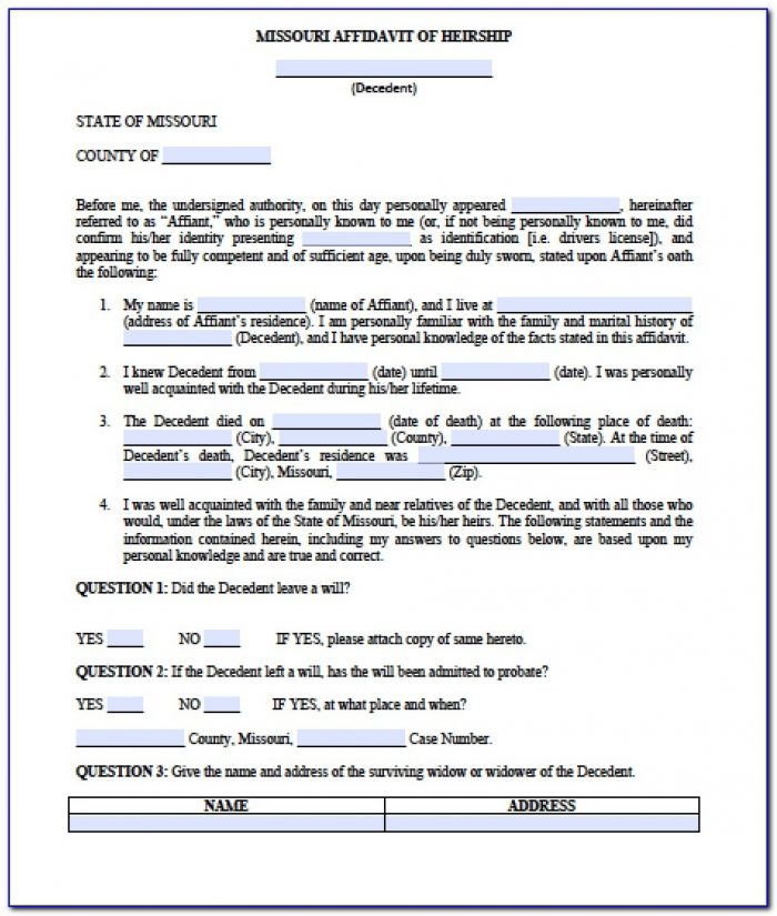 Jackson County Missouri Small Estate Affidavit Form Form Resume 