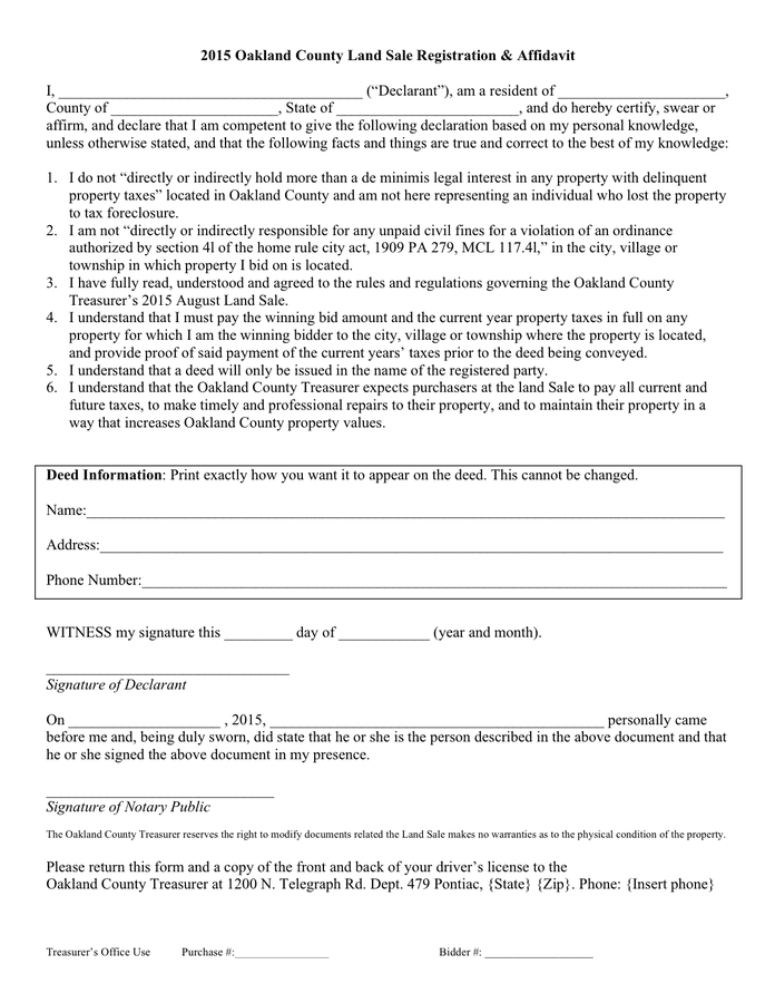 Land Sale Registration Affidavit In Word And Pdf Formats