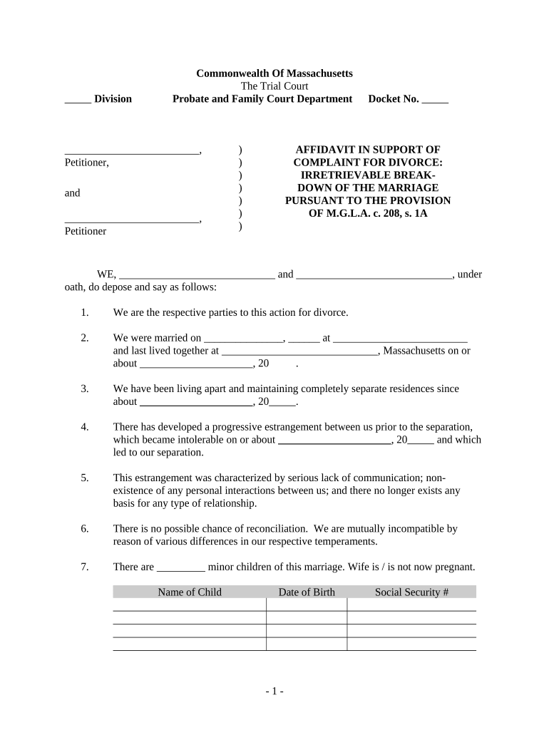 Massachusetts Affidavit Doc Template PdfFiller