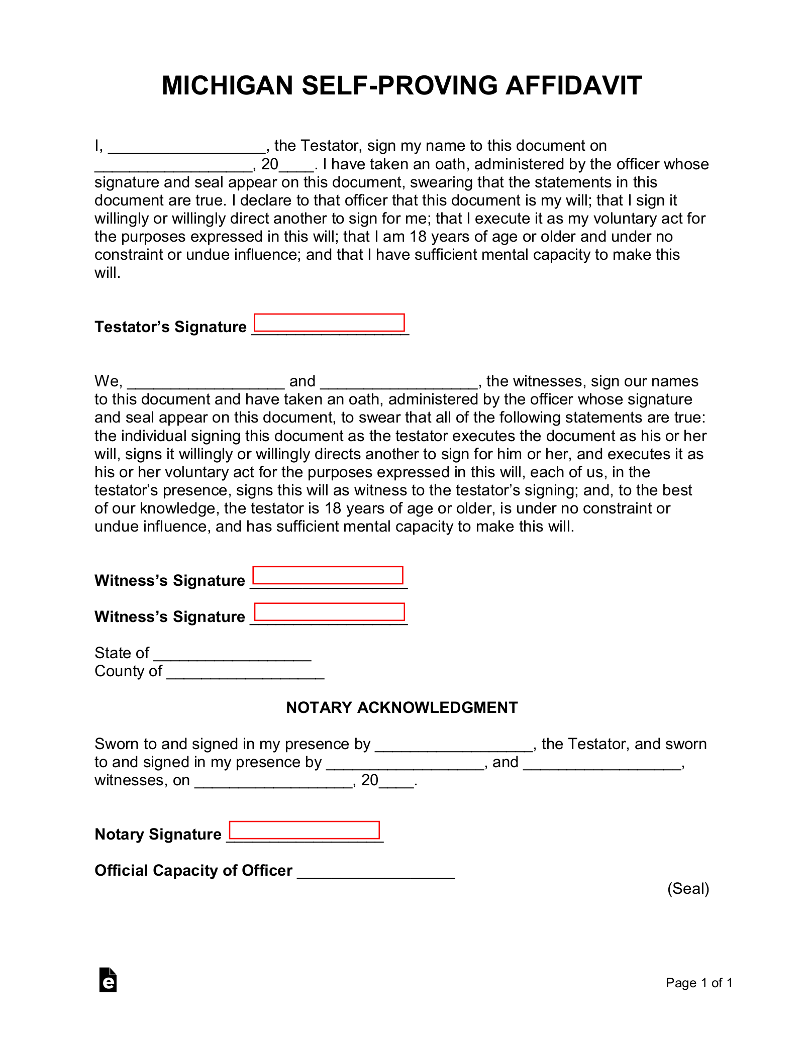 Michigan Self Proving Affidavit Form EForms Free Fillable Forms