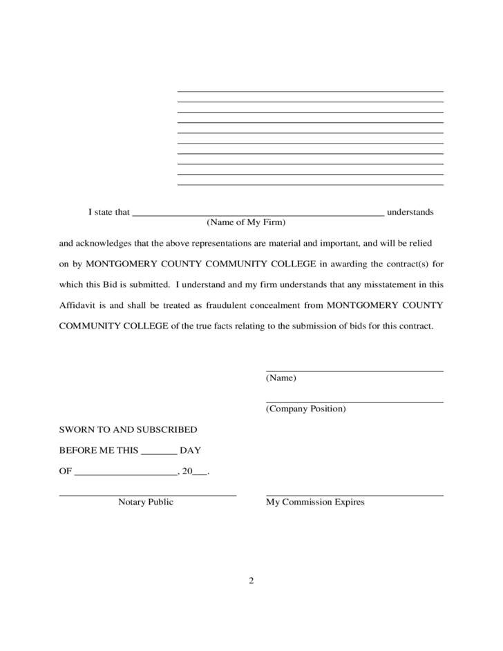 Non Collusion Affidavit Form Montgomery County Community College Free 