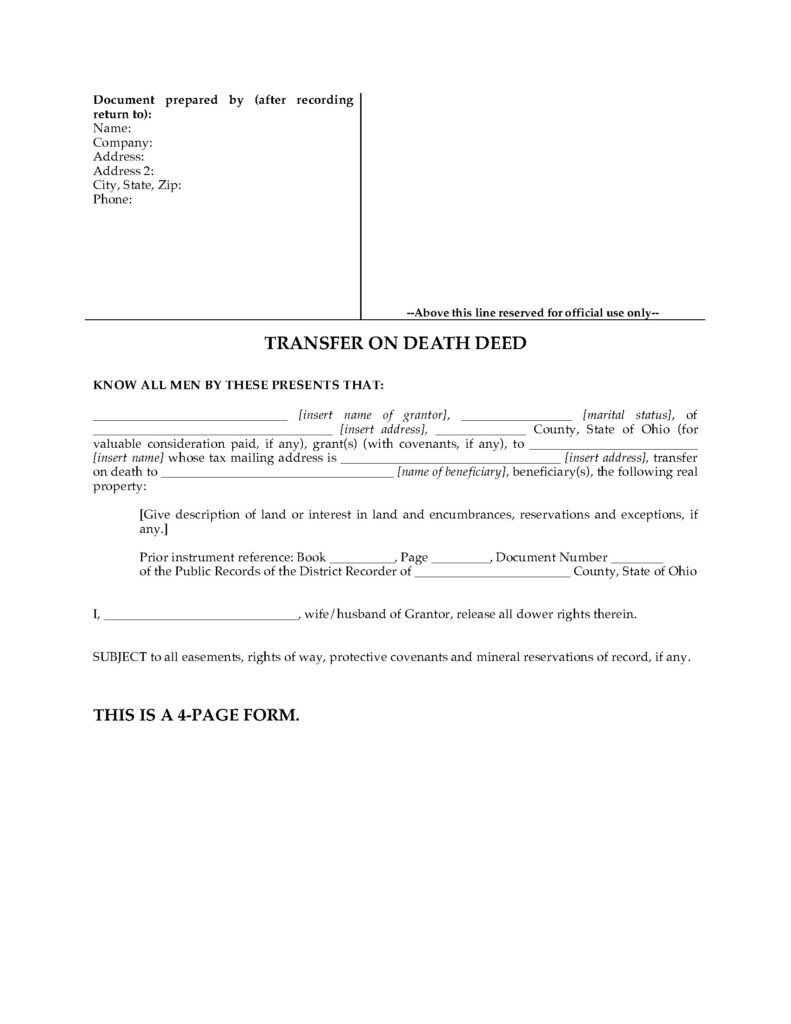Ohio Transfer On Death Designation Affidavit Legal Forms And Business 